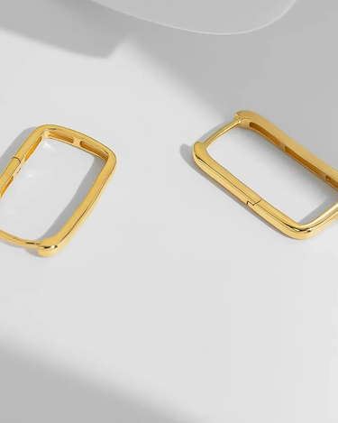 Wholesale 18k Real Gold Simple Retro Rectangle Big Hoops Geometric Statement Earrings saudi gold jewelry pawnable 18k - Evergleam Jewelry