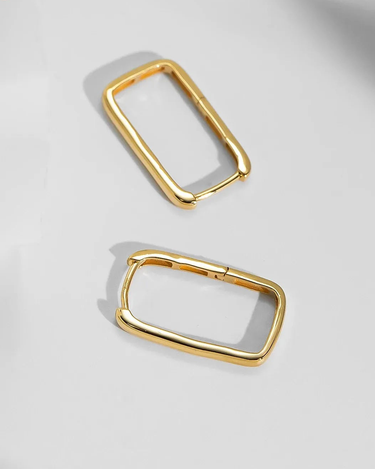 Wholesale 18k Real Gold Simple Retro Rectangle Big Hoops Geometric Statement Earrings saudi gold jewelry pawnable 18k - Evergleam Jewelry