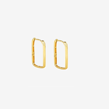 Wholesale 18k Real Gold Simple Retro Rectangle Big Hoops Geometric Statement Earrings saudi gold jewelry pawnable 18k - Evergleam Jewelry