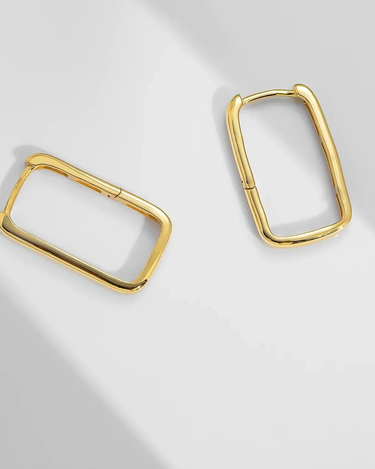 Wholesale 18k Real Gold Simple Retro Rectangle Big Hoops Geometric Statement Earrings saudi gold jewelry pawnable 18k - Evergleam Jewelry