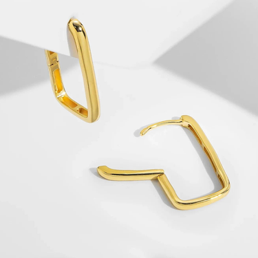 Wholesale 18k Real Gold Simple Retro Rectangle Big Hoops Geometric Statement Earrings saudi gold jewelry pawnable 18k - Evergleam Jewelry