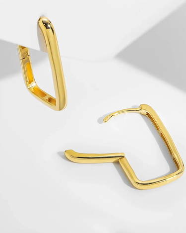 Wholesale 18k Real Gold Simple Retro Rectangle Big Hoops Geometric Statement Earrings saudi gold jewelry pawnable 18k - Evergleam Jewelry