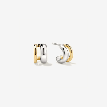 LOZRUNVE Sterling Silver 925 Gold High Quality Chunky Dome Double Open Hoop Earring - Evergleam Jewelry