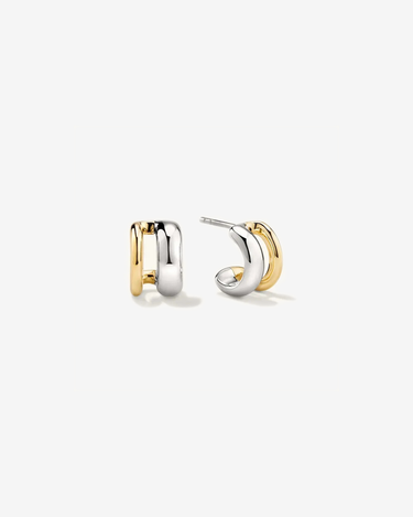 LOZRUNVE Sterling Silver 925 Gold High Quality Chunky Dome Double Open Hoop Earring - Evergleam Jewelry