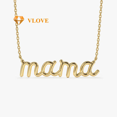 VLOVE Designer Custom Diamond Jewelry High-End Necklaces 14k Plain Gold Script Mama Necklace - Evergleam Jewelry