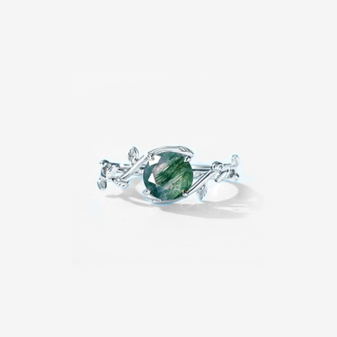 Sterling Silver Statement Round Shaped Retro Green Gemstone Branch Ring Minimalist Moss Agate Adjustable Ring For Women - Evergleam Jewelry