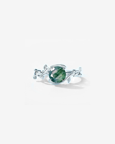 Sterling Silver Statement Round Shaped Retro Green Gemstone Branch Ring Minimalist Moss Agate Adjustable Ring For Women - Evergleam Jewelry