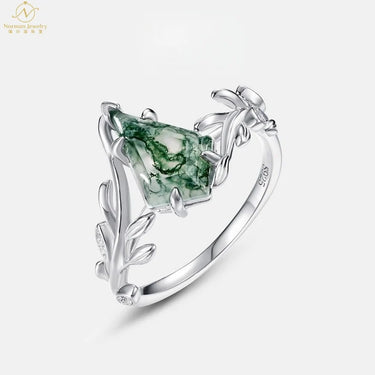 Moss Stone Olive Branch Nature inspired Pear Cut Engagement Ring