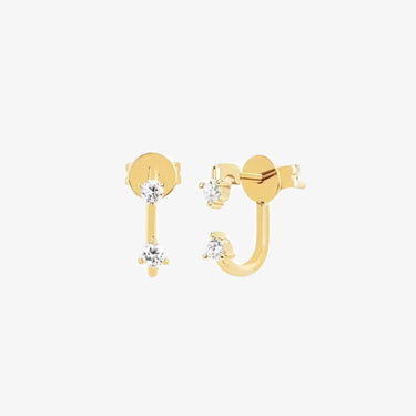 LOZRUNVE 18k Gold Double Stone CZ Hook Stud Earring 925 Sterling Silver - Evergleam Jewelry