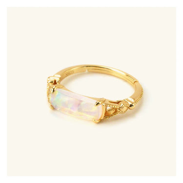 Minimalist Bar Opal Engagement Ring with Intricate Gold Design