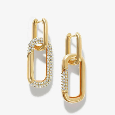 LOZRUNVE 925 Sterling Silver Gold Hiphop Pave CZ Rectangle Linked Drop Chunky Oval Hoop Earrings - Evergleam Jewelry