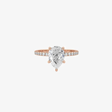 #18K Rose Gold-Pear Cut Engagement Ring with Hidden Halo Eternity Side Accent Evergleam