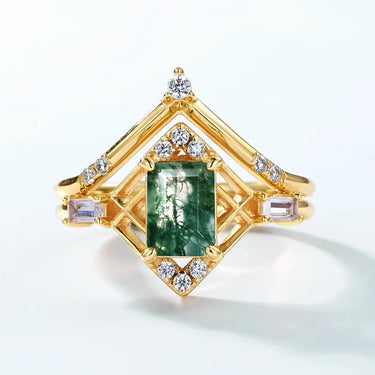 Moss Agate Stackable Gold Ring Set – Nature-Inspired Elegance