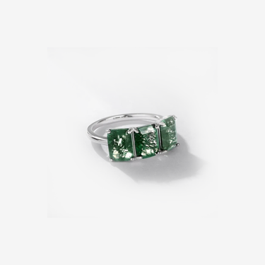 Natural Green Gemstone Ring 925 Sterling Silver Princess Cut Solitaire Moss Agate Ring - Evergleam Jewelry