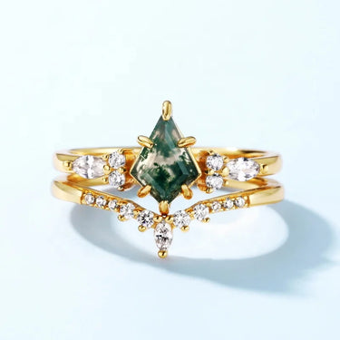 Nature-Inspired Moss Agate Stacking Ring with Sparkling Details