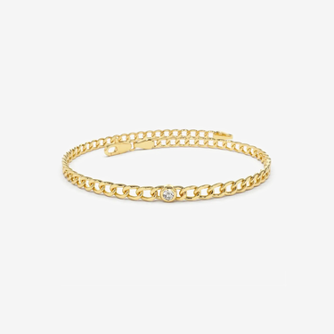 VLOVE Luxury Jewelry Manufacturer Beaded Bracelets 14k Gold Cuban Link Bracelet w/ Bezel Setting Diamond - Evergleam Jewelry