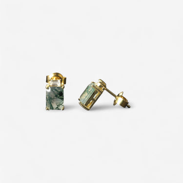 Emerald Cut Moss Agate Earrings