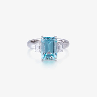 Lab Created Aquamarine Ring with Three Stone