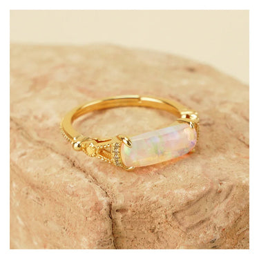 Minimalist Bar Opal Engagement Ring with Intricate Gold Design