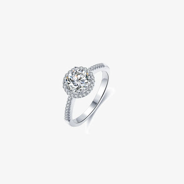 Halo Engagement Ring With Side Accent - Evergleam Jewelry