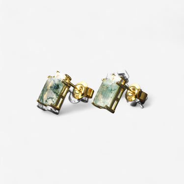 Emerald Cut Moss Agate Earrings