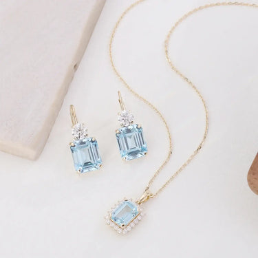 Lab Aquamarine Earrings March Birthstopne