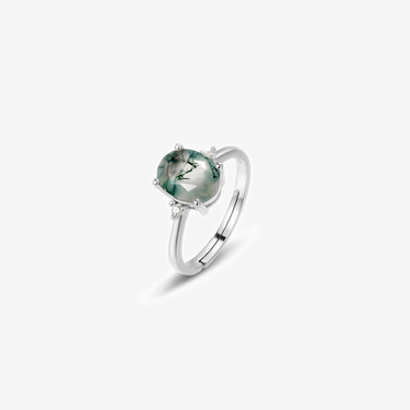 Fine Jewelry Suppliers 925 Sterling Silver Vintage Oval Shape Natural Green Moss Agate Promise Ring Fancy Gold Design Ring - Evergleam Jewelry