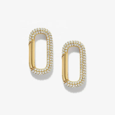 LOZRUNVE 925 Sterling Silver Gold Hiphop Pave CZ Rectangle Linked Drop Chunky Oval Hoop Earrings - Evergleam Jewelry