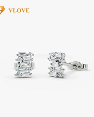 VLOVE Upscale Luxury Jewelry Luxury Earrings 14K Baguette Diamond Mixed Shape Stud Earrings - Evergleam Jewelry