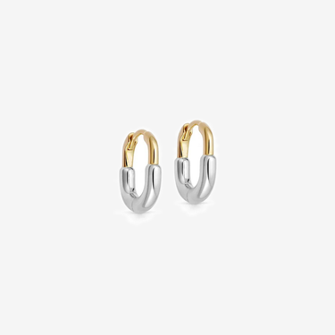 LOZRUNVE Fashion Jewelry Supplier 925 Sterling Silver Two Plating Tone Chunky Oval Huggie Hoop Earring Set - Evergleam Jewelry