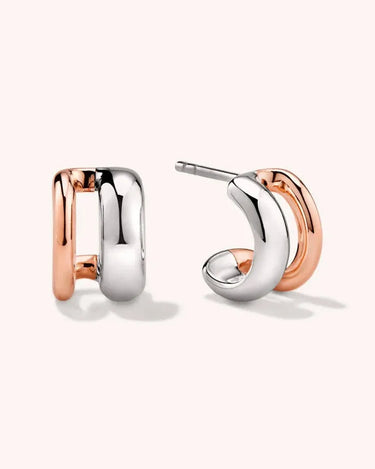 LOZRUNVE Sterling Silver 925 Gold High Quality Chunky Dome Double Open Hoop Earring - Evergleam Jewelry