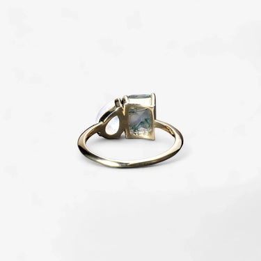 Moonstone Moss Agate Two Stone Engagement Ring - Evergleam Jewelry