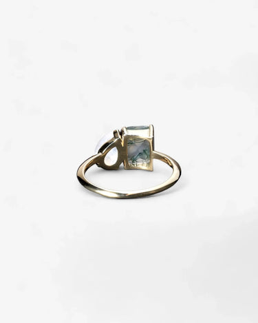 Moonstone Moss Agate Two Stone Engagement Ring - Evergleam Jewelry